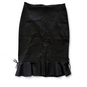 Y2K 2000s Spring Street Black Ruffle-Hem Midi Pencil Skirt